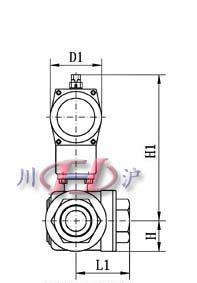 氣(qi)動內螺紋(wen)三(san)通球閥 側視(shi)圖 