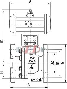 Q641F46氣動(dong)襯(chen)氟(fu)球閥 連(lian)接(jie)尺(chi)寸(cun)圖